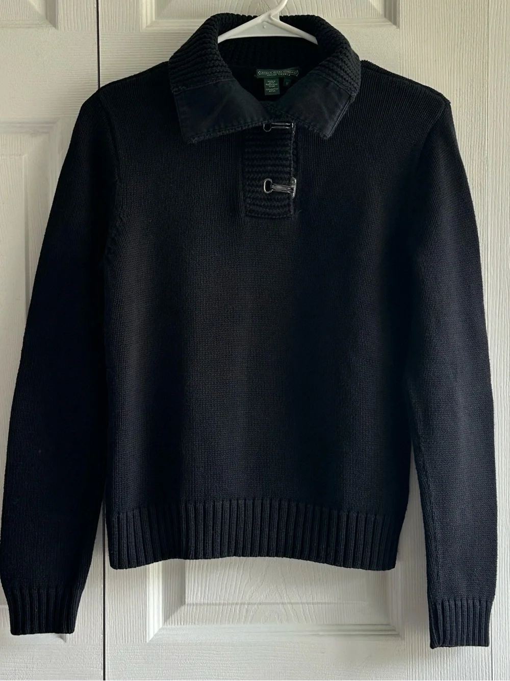 Lauren Ralph Lauren Black Crewneck Toggle Pullover Sweater W/ Clasps Preppy